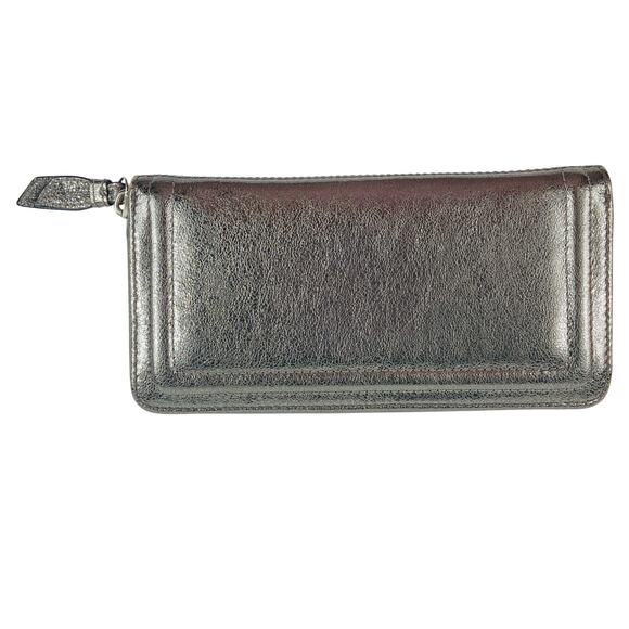 Coach Zip Around Silver Metallic Wallet - Picture 2 of 12